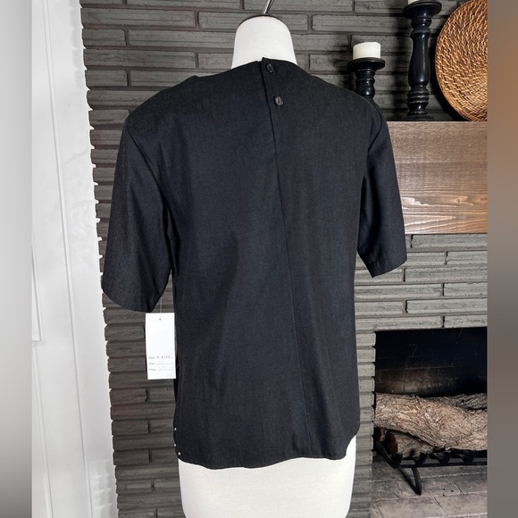 J&A Fashions black linen like blouse with silver metal studs size Medium NWT - Picture 2 of 5